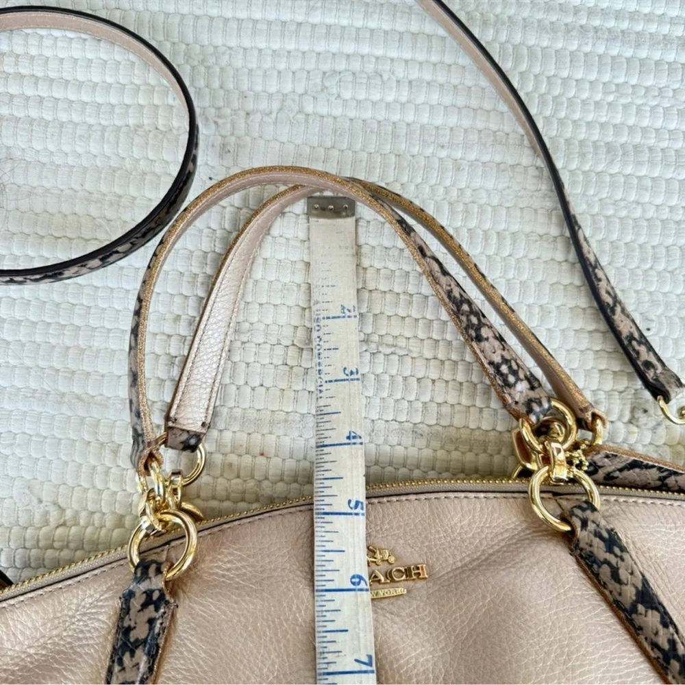 Coach Emma Satchel Metallic Blush Pebble Leather Snake Trim Crossbody